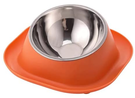 GRPET Raised Bowl Stainless Steel Tilted Feeder Bowl and Feeder Bowls Non Slip No Spill for Cats Small Dogs Orange