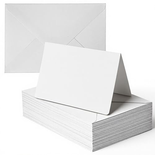 100 Pcs 4 x 6 Blank White Cards and Envelopes - Heavyweight Folded Cards and A4 Envelopes for DIY Greeting Card Wedding Birthday Invitations Baby Shower Thank You Card and All Occasions