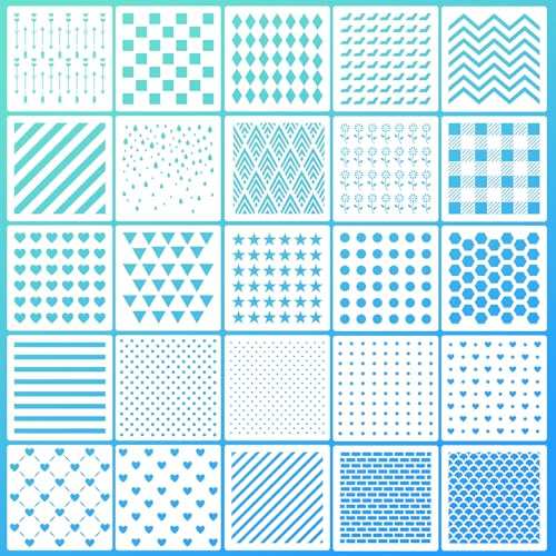 25 Pcs Cookie Stencils for Royal Icing Line Pattern Heart Dot Stars Baking Stencils for Sugar Cookie Decorating Baking Cake DIY and Craft Painting, 6x6 Inch
