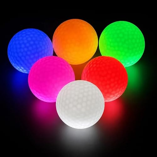 GOEDCH 6 stycken lysande golfbollar: självlysande vid kollision, LED-golfbollar, hög elasticitet, lysande golfboll för nattträning och långdistansskott (röd, gul, grön, blå, vit, rosa)