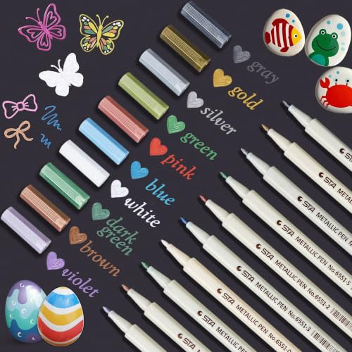 Lypumso Marqueurs Métalliques Feutres, 10 Couleurs | Stylo Metallique Paillette, pour Peintures, Scrapbooking, Album Photo, Livre d'or Mariage, Bricolage, Pierre, Bois, Verre