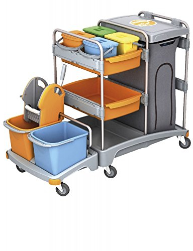 Splast Wagen mit Moppresse, Eimern, Regal und Beutelhalter mit oder ohne Abdeckung, Variante:mit Beutelabdeckung