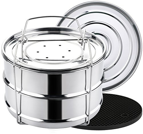 Aozita Stackable Steamer Insert Pans with Sling for Instant Pot Accessories 6/8 qt - Pot in Pot, Baking, Casseroles, Lasagna Pans, Food Steamer for Pressure Cooker, Upgrade Interchangeable Lids