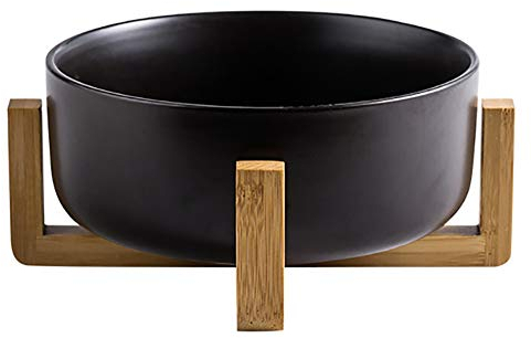 H&RB Insalatiera Nordica Opaca con Cornice in Legno, Ciotola di Frutta in Ceramica Creativa Scodella per Zuppa Grande Scodella da Tavola per La Casa (1Pz),Nero