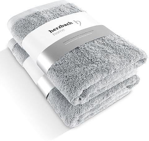 herzbach home Premium Duschtuch 2er-Set 70 x 140 cm (Silbergrau) – Große, weiche & saugstarke Dusch-Handtücher in Bester Qualität – 100% natürliche Baumwolle