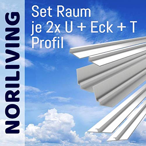Noriliving Aluminium Profil Set für 3mm Aluverbund Duschrückwand (Silber matt) - bestehend aus je 2x Abschlussprofil, Flächenverbinder und Eckprofil
