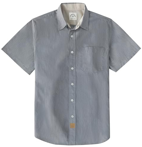 Dubinik® Fritidsskjorta för män kortärmad skjorta herr arbetsskjorta button down skjorta män kortärmad bomull normal passform, LJUSGRÅ, XXL