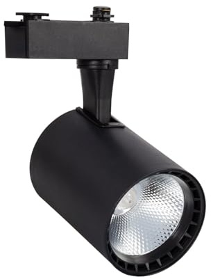 LEDKIA - Foco Carril LED Monofásico 20W | COB | Iluminación Direccionable | Compatible Carril Monofásico | Ideal Comercios y Exposiciones, Negro, Blanco Cálido 3000K, Policarbonato