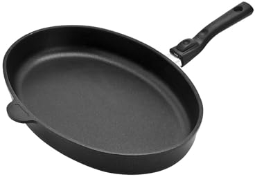 Original Gundel GUSS-FISCHPFANNE INDUKTION flach, 35 x 24 cm, Höhe 5 cm, Titan-Keramik-Oberfläche, abnehmbarer Stiel