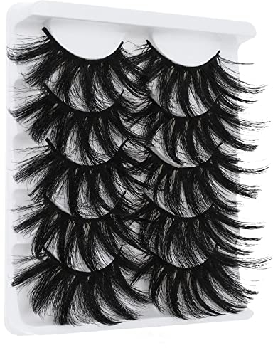 Molain Mehrschichtige Wimpern Falsche Wimpern Dramatische 25 mm künstliche Nerzwimpern Packung mit 5 Paar Wispy Long Thick Fluffy Strip Eye Lashes