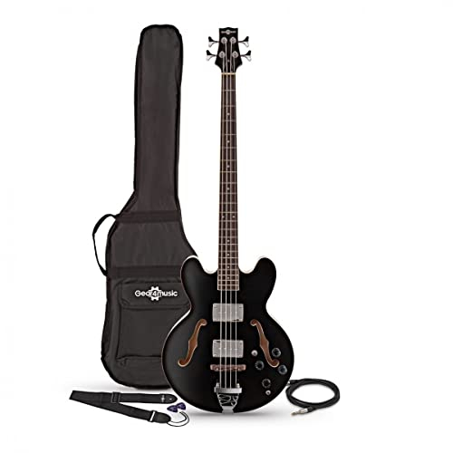 Gear4music SF Semi-Akustik-Bassgitarre mit Gigbag & Kabel