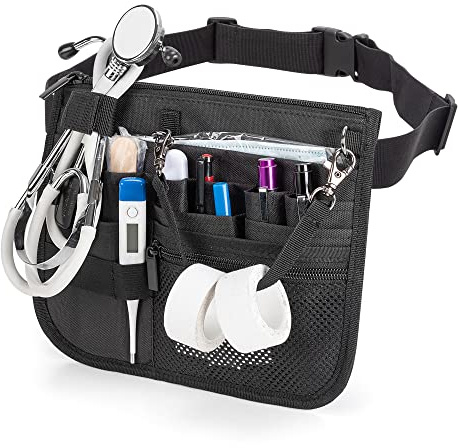 Damero Sac banane d'infirmière avec porte-ruban, sac de taille d'infirmière, pochette vétérinaire, organiseur de poche clinique utilitaire pour stéthoscopes, Noir