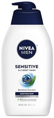 NIVEA MEN Sensitive Body Wash with Bamboo Extract, Moisturizing Body Wash for Sensitive Skin, Soap Free Shower Gel for Men with No Drying Alcohol, 30 Fl Oz Bottle