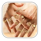 Adramata 12 Pcs Bague Femme Acier Inoxydable Bague Rétro Vintage Réglable Bague Empilable Ensemble ouvert Argent/Or Bague pour Fille,G