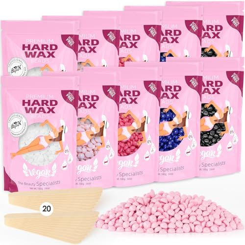 BOYUJK Professional 1000g Hard Wax Beads for Full Body, Facial and Legs, Painless Gentle Hair Removal Wax Beads for Women and Men (10 packs of 100g, Multi-colour)