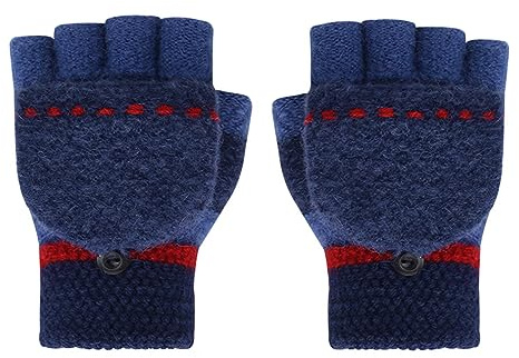 Cysocool Kids Convertible Flip Top Winter Gloves for Girls Boys 4-8 Year Wool Knit Cold Weather Gloves Fuzzy Half Finger Mittens Child Snow Warm Insulated Gloves