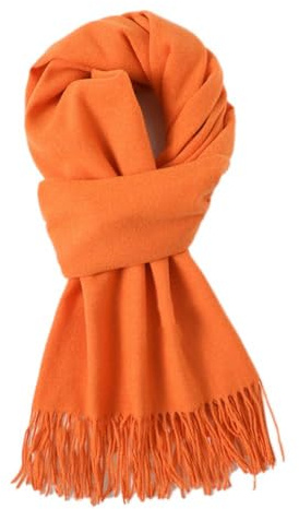 200 cm x 68 cm - Écharpe d'hiver chaude pour femme avec pompons - Écharpe pashmina - Foulard à franges - Foulard pour femme - Pour port quotidien, activités de plein air, cyclisme, promenade, orange