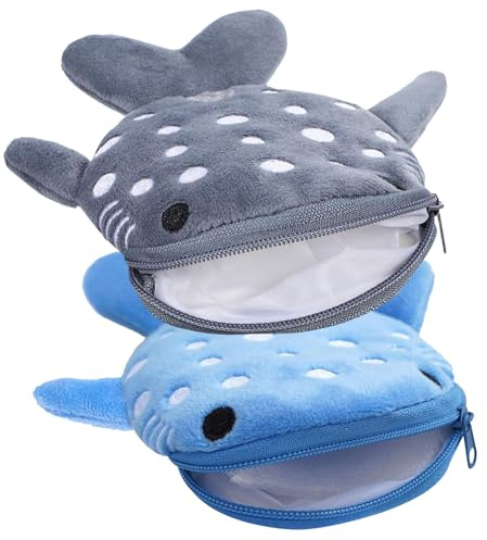 SwirlColor Shark Coin Purse Kids, 2pcs Mini Cute Animal Wallet with Zip Portable Kids Wallet for Boys and Girls, Suitable for Change, Cards, Keys, Earphone-Blue and Gray