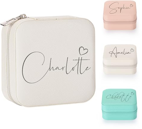 SPETYORT Personalisierte Schmuckschatulle für Damen, individuelle Reise Schmuckkästchen mit Namen, Leder-Schmuck-Organizer-Box für Ringe, Ohrringe, personalisierte Geschenke für Frauen