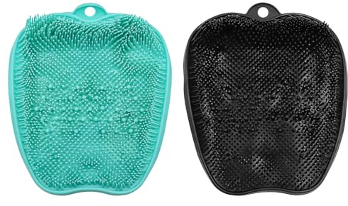 Tiardey Lot de 2 épurateurs de pieds pour douche, tapis de massage pour nettoyeur de pieds avec ventouses antidérapantes, tapis de douche et de bain(noir + vert)