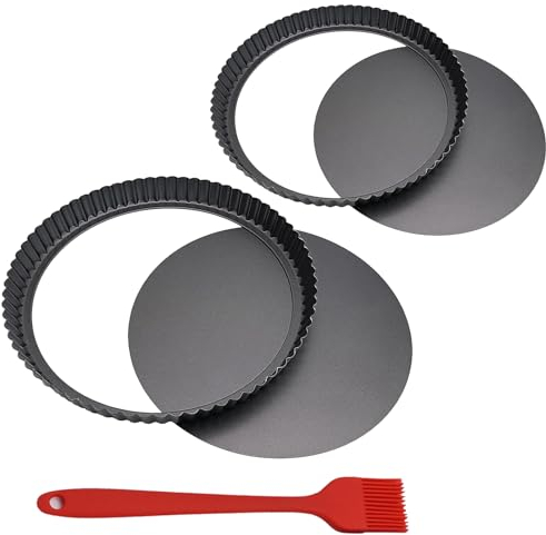 FDRJKN 2 Pack Quiche Dishes for The Oven Non-Stick, Round Tart Pan 22cm, 13.5cm Quiche Tins with Loose Base, Round Flan Dish with Removable Loose Bottom Tart Tin for Baking