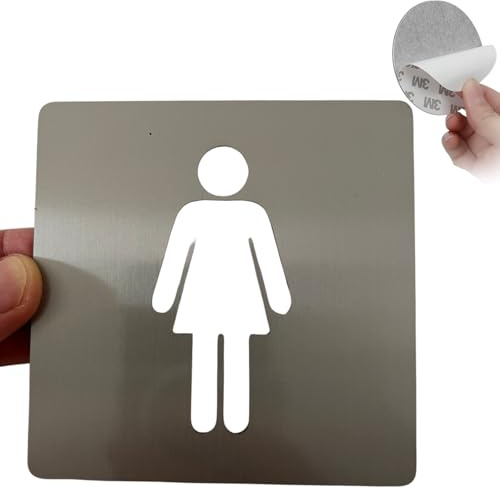 LEIASA | Señal Adhesiva WC Mujer - Grosor 0.8 mm - 10x10 cm - Acero inoxidable Señalización De Baños - Señal Aseos - Signo Baño - Cartel adhesivo WC Mujer