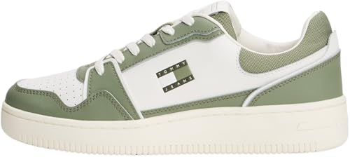 Tommy Jeans Uomo Sneakers con Suola Preformata Retro Basket Profilo Basso, Multicolore (Ecru/Aruba Green), 43