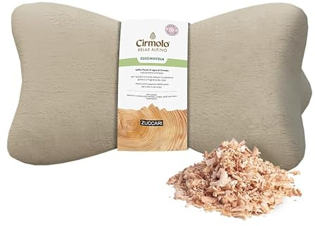 Zuccari Cuscinuvola Cuscino Cervicale, Cotone Puro Traspirante con Imbottitura in Fiocchi di Cirmolo Naturali, Supporto Defaticante per Collo e Cervicale, Aroma Rilassante, Federa con Zip Invisibile