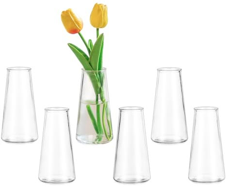 Glasseam Small Flower Vase for Table: 6 Pcs Glass Vase Set for Wedding Party Centrepiece Home Living Room Dining Tables Decorations - Clear Bud Vases for Christmas Birthday Decor