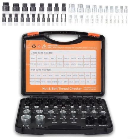 HpLive Juego de 26/44 piezas de calibrador de roscas, plantilla de rosca, comprobador de roscas para tornillos y tuercas, métrico y pulgadas, calibre de rosca de aluminio (44 unidades, negro/plata)