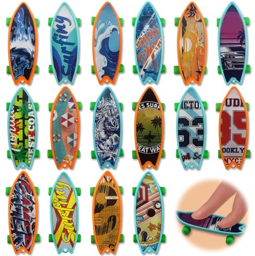 JEYORZY 16 Piezas Finger Skateboards, Mini Finger Skate Profesionales Mini Diapasón Monopatines para Dedos Fingerboards Juguete Skatepark Regalo Creativo de Juegos Deportivos Niños, Patrón Aleatorio