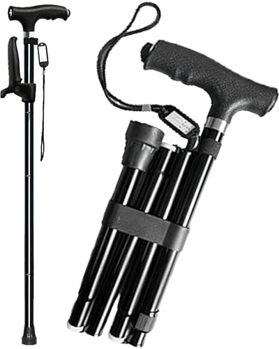 SINZONEu® Bastón Plegable Ajustable 82-92cm Luz LED Apoyo 250kg Capacidad 5 Alturas Empuñadura Antideslizante Mayores