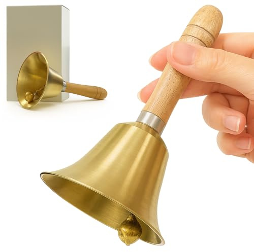 Bellanova Laute Handglocke mit Holzgriff 15 cm, Ø 8 cm, Servicelklingel, Tischglocke Rufglocke, Weihnachtsglocke für Haushalt und Schule (8 cm)