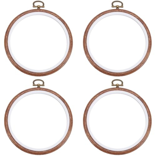SOFPLATE 4 telaio Da Ricamo Rotondo Da 4.35 pollici Telaio Da Cucito In Plastica Piccolo Cerchio Marrone A Sella Punto Croce Cavo Anelli In Legno Finto per Ricamo A Punto Croce Cucito Tessuto Artigian