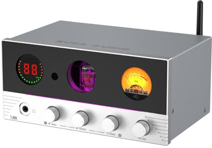 SUCA Audio X10 Tube Power Amplifier, USB/Optical/Coaxial/USB Flash Drive/RCA to AUX/Speaker DAC Amp, 2.1Channel Audio Stereo Amp Support 165W Power Output, 3.5mm Headphone Amp, Silver