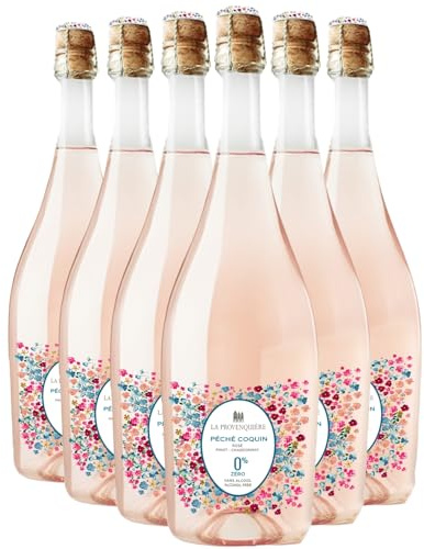 Péché Coquin Pinot - Chardonnay 0% Sans Alcool - Rosé - La Provenquière - Vin de France - Vin Rosé (6x75cl) HVE Sans Alcool