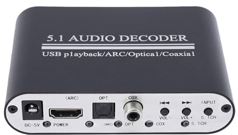 PUSOKEI 5.1 Audio Decoder, USB Playback, ARC, Optisk, Koaxial, Digital Till Analog 5.1 Channel Audio Extractor Decoder för Filmmusikspel (EU)