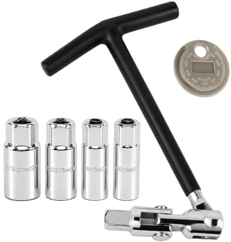 5 Clés à Bougie d'Allumage, 14/16/18/21mm Cle a Bougie Allumage avec poignée en T, T-griff Zündkerzenschlüssel Universelle Clé à Bougie pour Voiture et Moto
