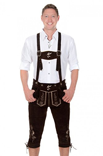 Edelnice Trachtenmode Herren Trachten Kniebund Lederhose Hirsch Dunkelbraun aus feinstem Rindsveloursleder Gr. 44-68