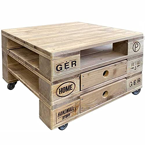 Proud Gifts Palettenmöbel Couchtisch, Beistelltisch Orlando, Neuholz gebeizt in klassischer Paletten Optik, jedes Teil ist einzigartig und Wird in Deutschland in Handarbeit gefertigt