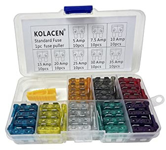 KOLACEN Automobile Car Type de lame standard Fuse Kit assorti 5 7.5 10 15 20 25 30 35Amp + Fuse Puller (paquet de 81)