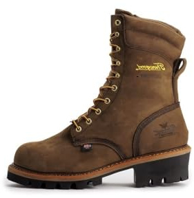 Thorogood Logger Series 9” Waterproof Steel Toe Work Boots for Men - Premium Leather with Storm Welt Construction and Slip-Resistant Vibram Outsole; EH Rated, Studhorse Brown - 10 XW US