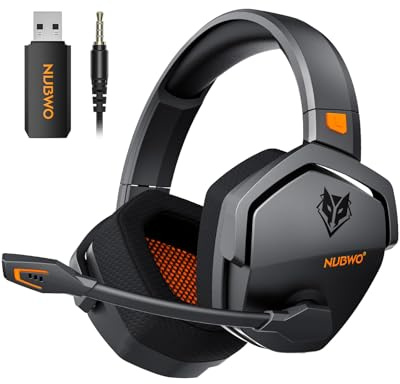 NUBWO Wireless Gaming Headset with Mic for Ps5 Ps4 PC, Zero Interference, 100-Hour Battery All-Day Play, 23ms Sync​ for Fortnite & Call of Duty/FPS Gamers, Triple Mode All Devices Compatible - Orange