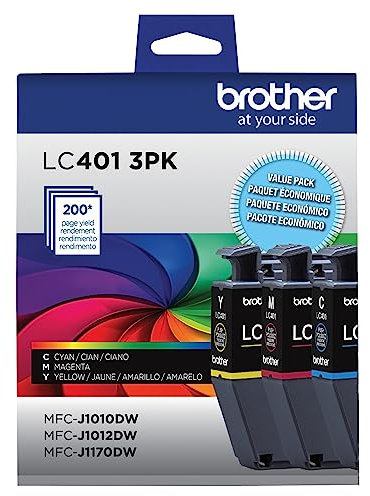 Brother Genuine LC401 Standard Yield 3-Pack Ink Cartridges â€“ Includes 1 Cartridge Each of Cyan, Magenta and Yellow , 3 Count (Pack of 1)