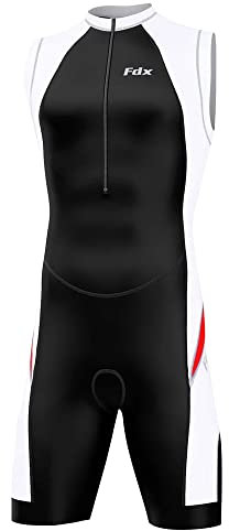 FDX Triathlon-Anzug für Herren, leicht, für Duathlon, Schwimmen, Radfahren, Laufen, schnelltrocknend, atmungsaktiv, einteilig, ärmellos, für Outdoor-Sportarten, rot / weiß, XXL