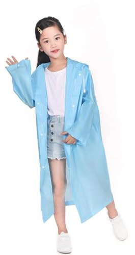 Fangehong Kids Raincoat, EVA Waterproof Rainsuit, Boys Girls Rainwear Poncho with School Bag Cover, Children Hooded Rain Jacket Cape for Hiking Bicycle Camping Mountaineering