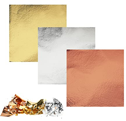 120 hojas Pan de Oro Imitación, Papel de Oro 8 x 8,5 cm, Pan de Plata, Pan De Oro Rosa, Pan de Oro para Pintar, Arte de Uñas, Maquillaje, Manualidades, Artesanía de Dorado, Decoración de Muebles