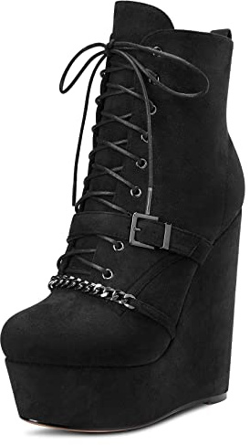 Saekcted Femmes Haut High Compensé Plate-forme Talon Heel Rond Bout Bottines Fermeture à Glissière Cute 15 CM Heels