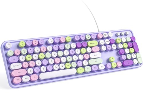 KNOWSQT Wired Computer Keyboard - Purple Colorful Retro Full Size Round Keycaps Plug and Play Typewriter Cute Keyboards for Windows, Laptop, PC, Desktop, Computer
