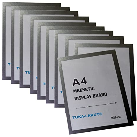 TUKA-i-AKUT 10st. A4 Info-Rahmen Selbstklebend mit Magnetverschluss, Einstecktasche Infotasche Blatthalter, Schnelles Wechseln von Aushängen, Aufklappbarer Magnetrahmen Farbe Schwarz, TKD8400-A4-10x